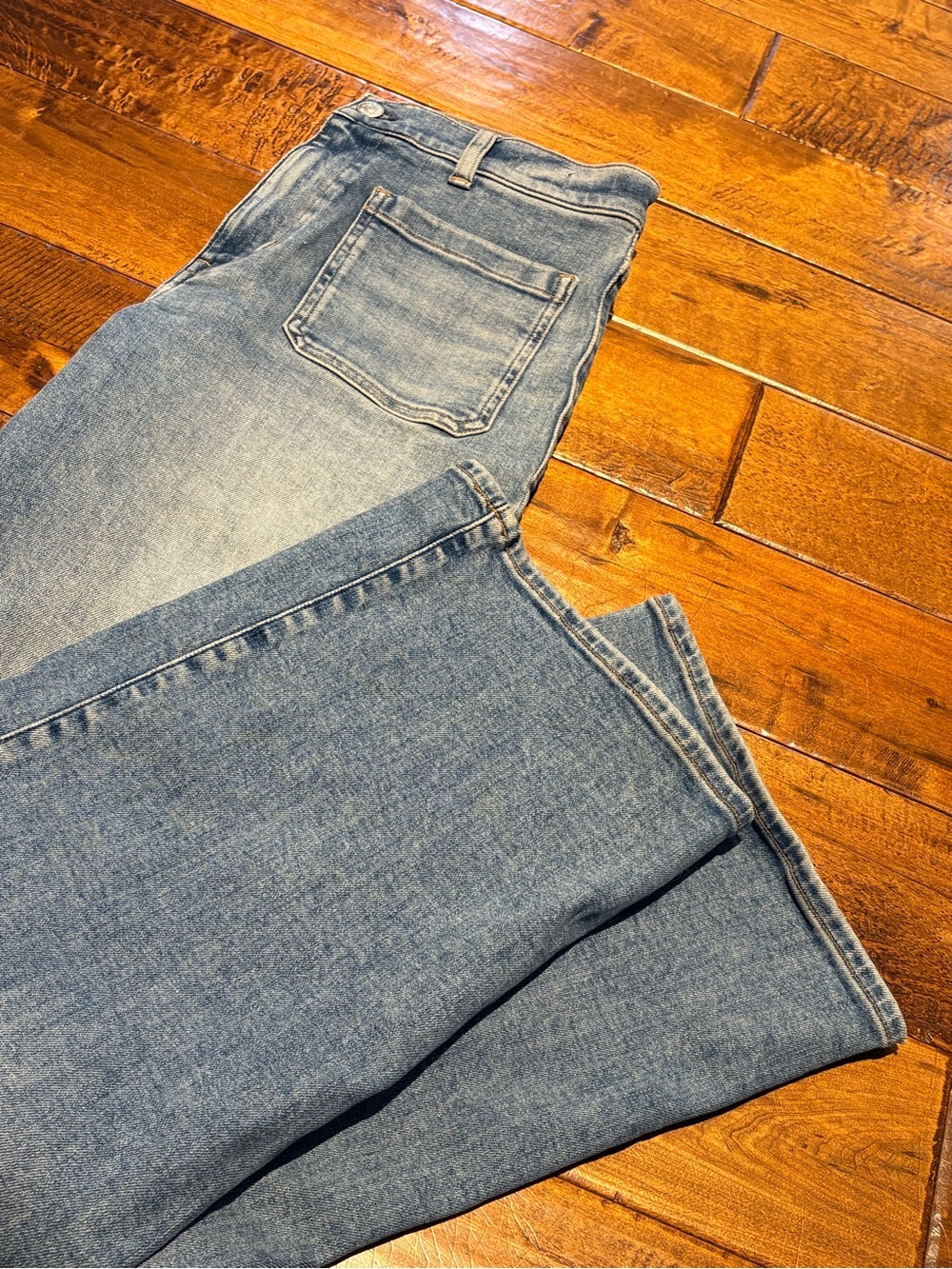 Madewell Emmett Wide-Leg Jeans Women 28T Blue EUC High Rise Patch Pocket - Picture 16 of 16